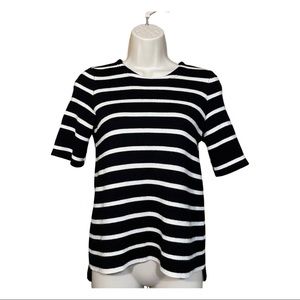 Madewell Women’s Wool Sweater Black White Stripes 3/4 sleeves Sz XS